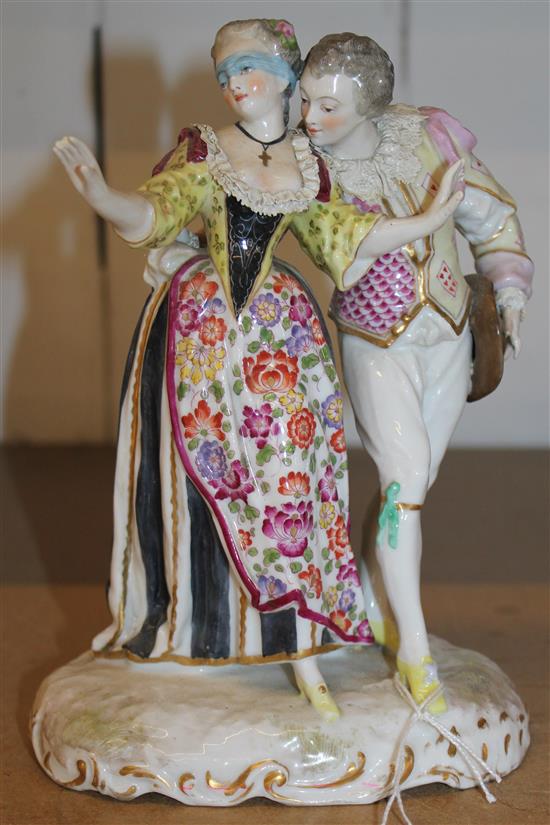 Late 19th century Dresden group of a gallant and his female companion(-)